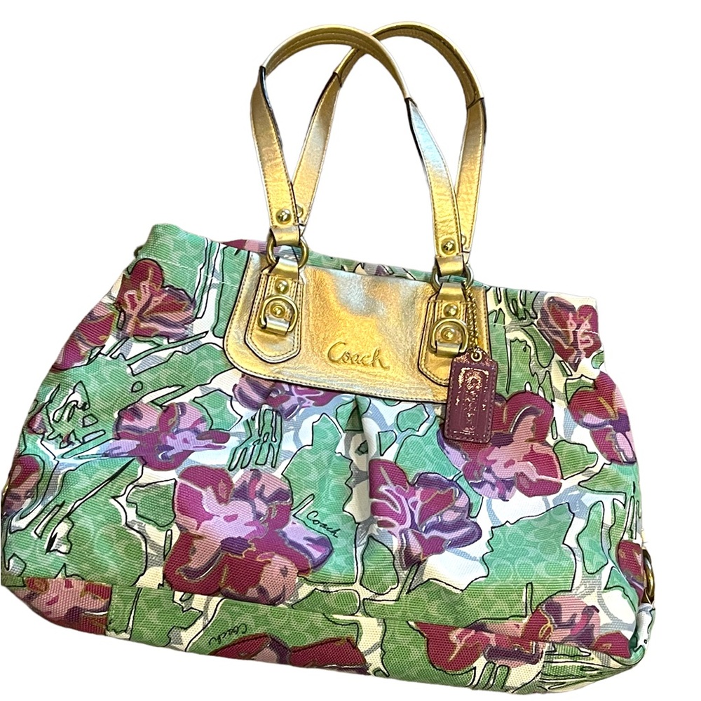 NWOT Gold metalic Flower Floral COACH Bag F16259 - Picture 1 of 6